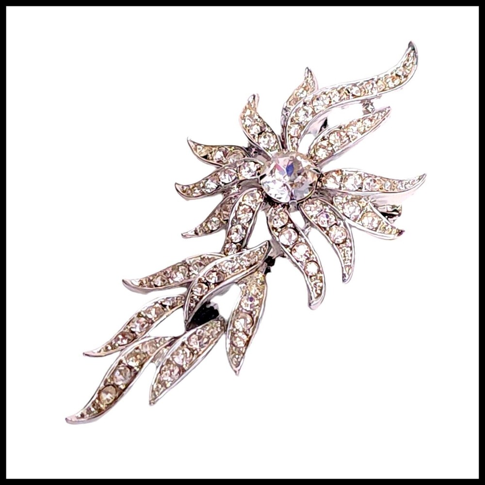 Vintage Sarah Coventry Rhinestone Brooch Flower 3'' Sparkle Jewelry